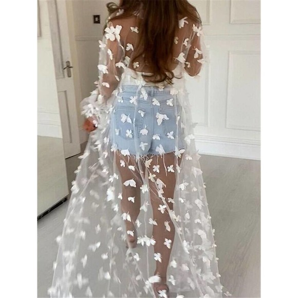 COPY - Pure White Mesh Butterfly Kimono Dress - Picture 3 of 3